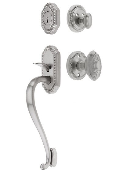 Newport Entry Lock Set in Satin Nickel Finish with Grande Victorian Knob and